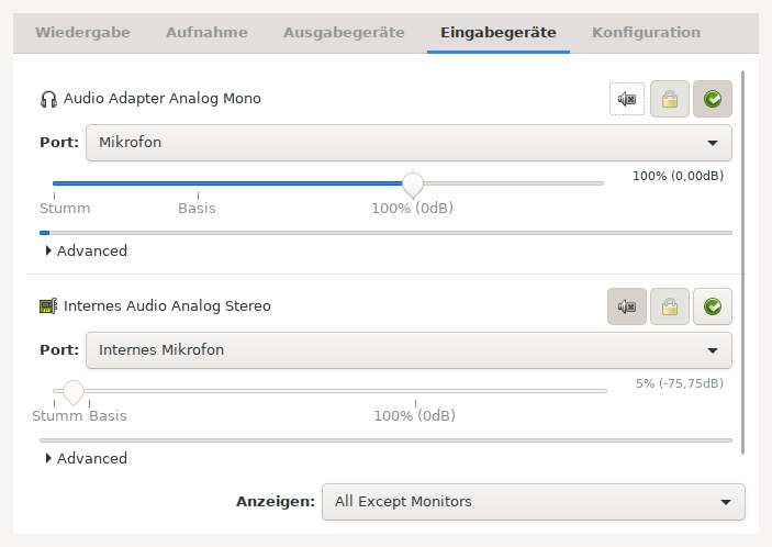 pavucontrol: Eingabegeräte